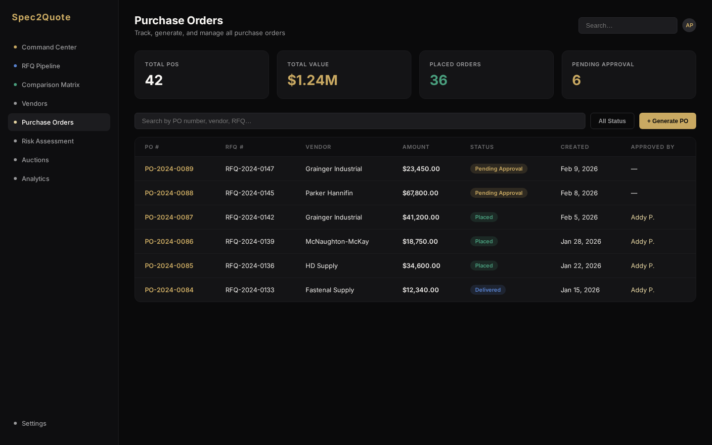 S2Q Purchase Orders — Automated PO generation and tracking