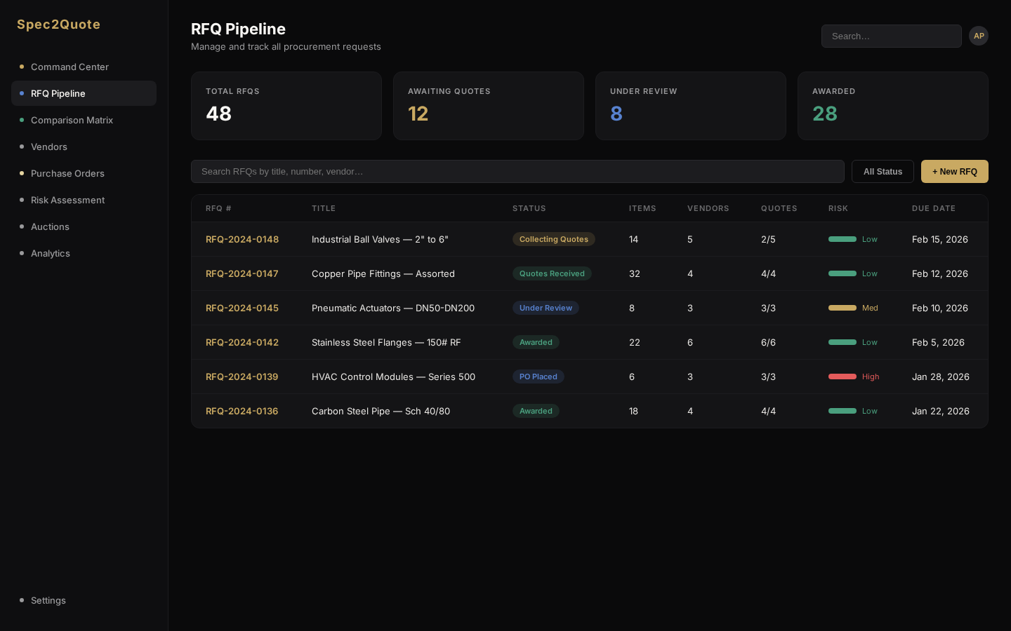 S2Q RFQ Pipeline — AI-powered document parsing and tracking